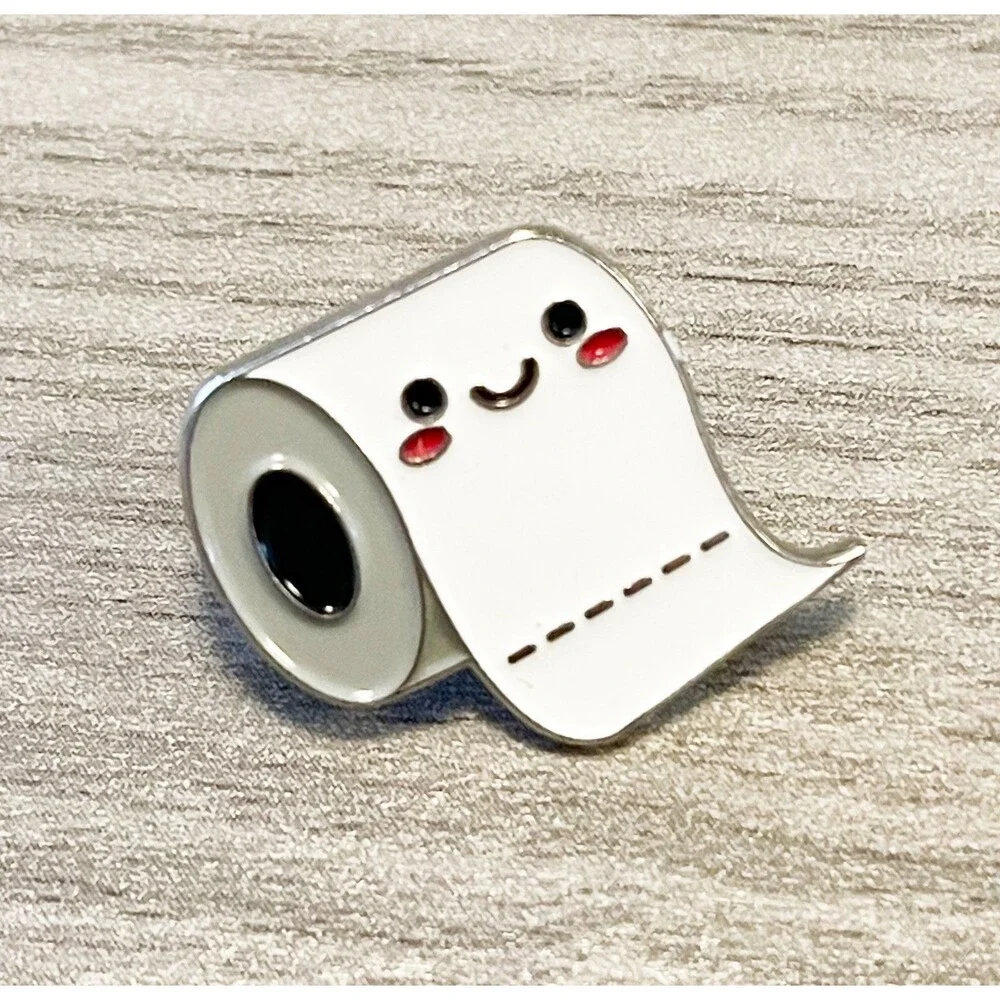 Cute Kawaii Toilet Paper & Poop Enamel Lapel Pins Set of 2 Funny Bathroom